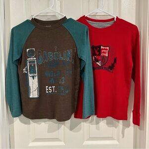 Cherokee Faded Glory Boys Long Sleeve Graphic Tees Shirt Bundle Sz M Red Brown